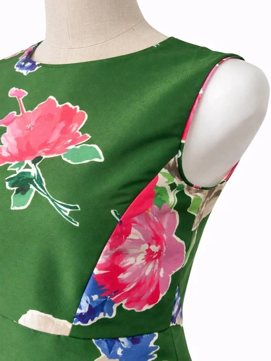 Kate Spade New York Floral Sheath Dress Green Pink Blue Sleeveless Size 2 - Picture 5 of 8